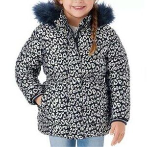 Members Mark Toddlers Puffer Jacket Coat Leopard Iridescent Faux Fur 4T